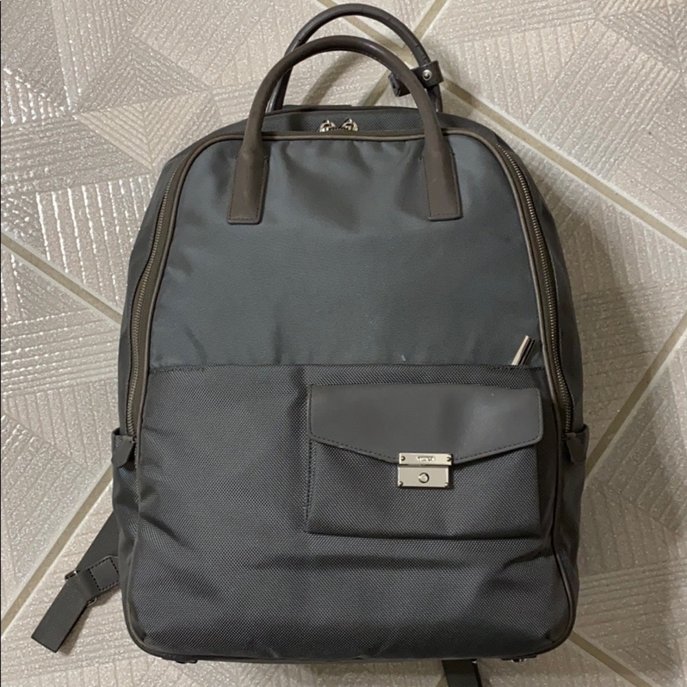 Tumi gray double handle durable nylon backpack